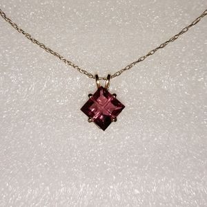 Pink Rhodolite 14k Gold Pendant with Initial Letter X Etched into Gemstone